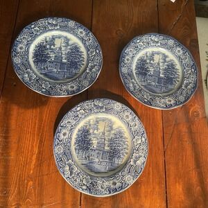 Vintage Liberty Blue Staffordshire 10" Dinner Plates Independence Hall Set of 3